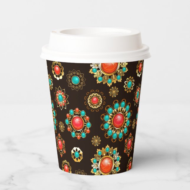 Ethnic Brooches Seamless Pattern Paper Cups (Back)