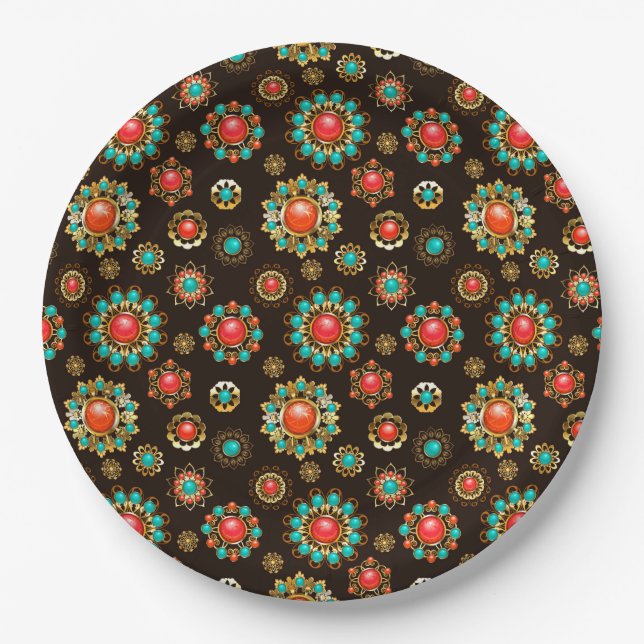Ethnic Brooches Seamless Pattern Paper Plates (Front)