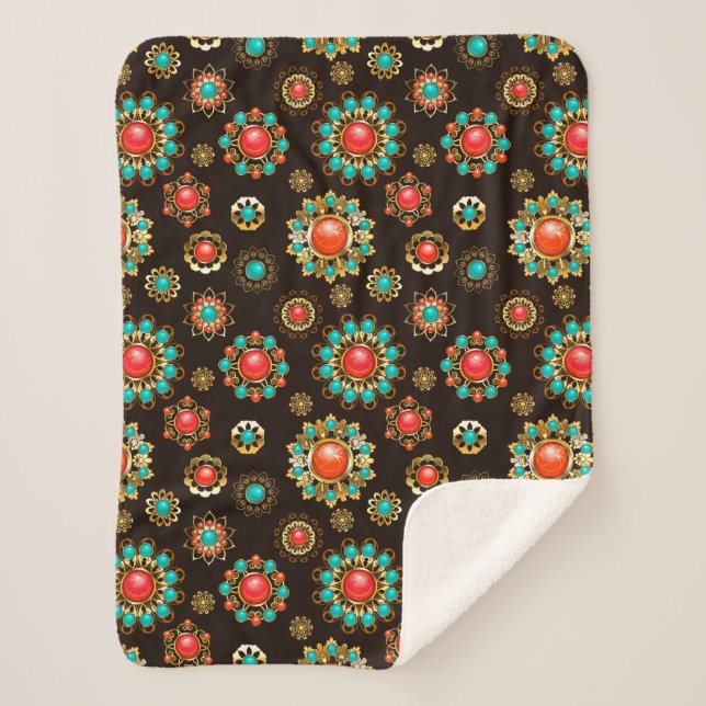 Ethnic Brooches Seamless Pattern Sherpa Blanket (Front)