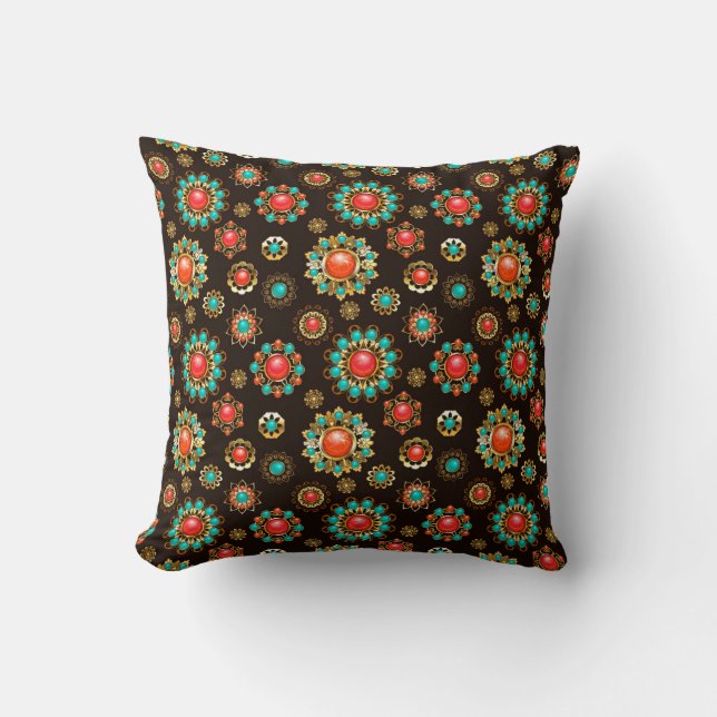 Ethnic Brooches Seamless Pattern Throw Pillow (Front)