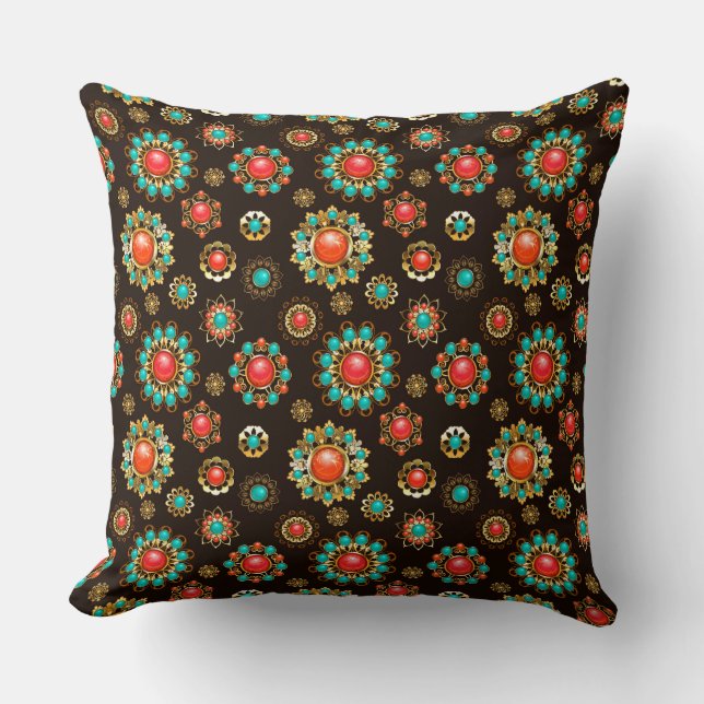 Ethnic Brooches Seamless Pattern Throw Pillow (Front)