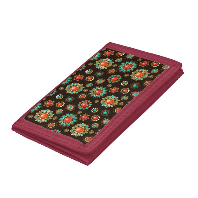 Ethnic Brooches Seamless Pattern Trifold Wallet (Bottom)