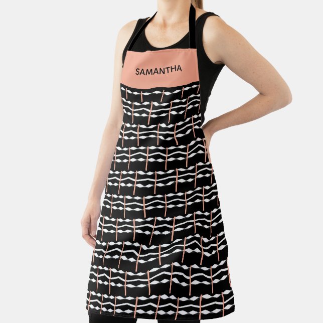  Ethnic brown, black and white African Art Pattern Apron (Insitu)