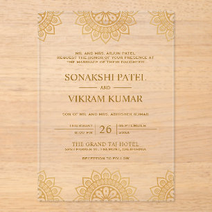 Ethnic Brown Mandala Indian Wedding Acrylic Invitations