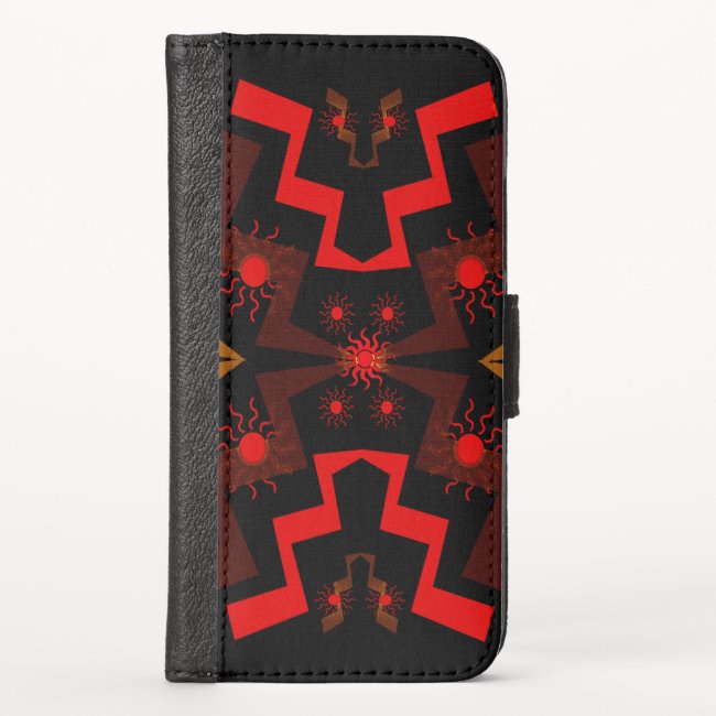 Ethnic Brown Red Pattern iPhone X Wallet Case