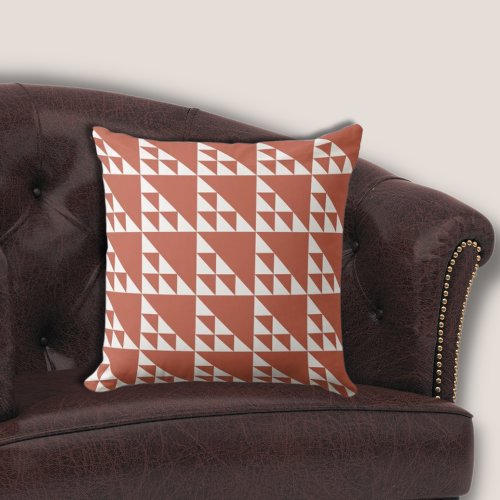 Ethnic Brown  White Triangle Repeat Pattern Throw Pillow