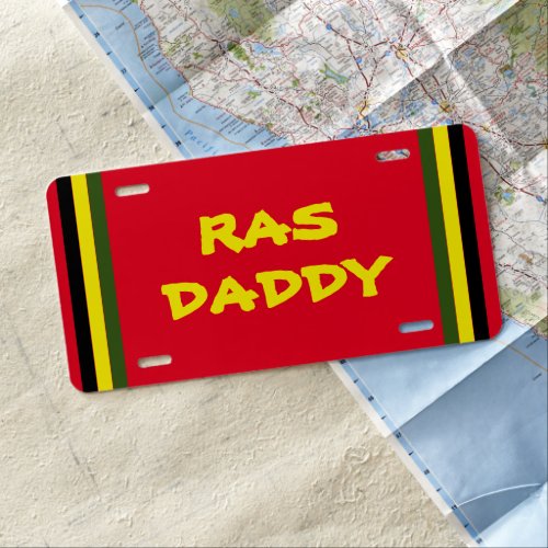 Ethnic Caribbean Vibe RAS DADDY  RED License Plate