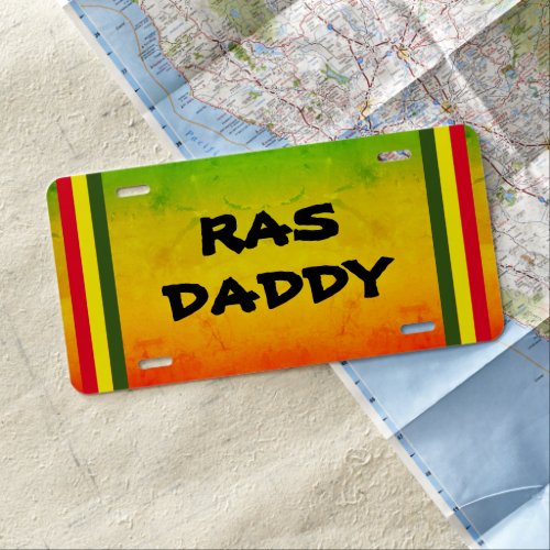 Ethnic Caribbean Vibe RAS DADDY  RED YELLOW GREEN License Plate