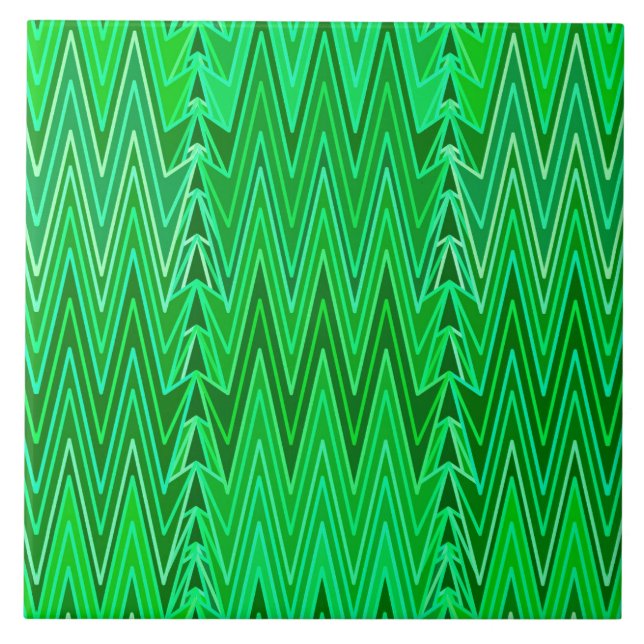 Ethnic Chevron Damask, Emerald and Lime Green Ceramic Tile (Front)