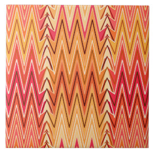 Ethnic Chevron Damask, Gold, Rust and Cream Ceramic Tile