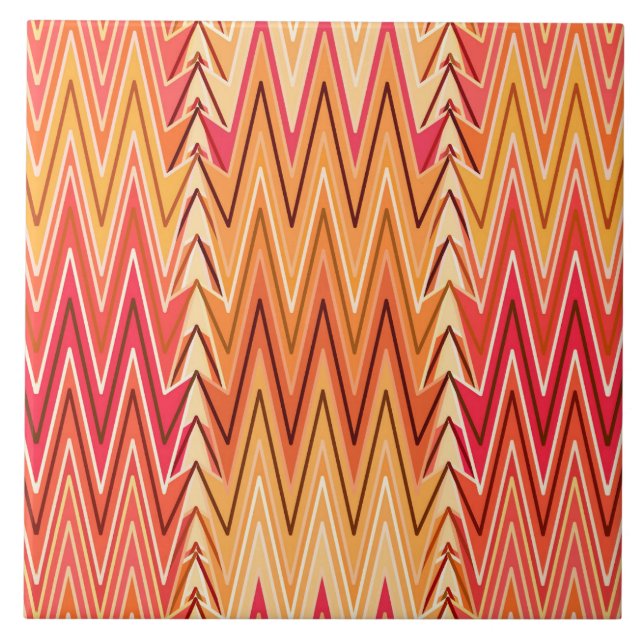 Ethnic Chevron Damask, Gold, Rust and Cream Ceramic Tile (Front)