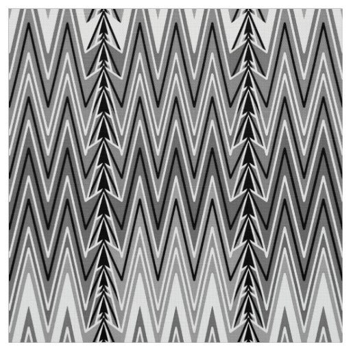 Ethnic Chevron Damask, Gray, Black and White Fabric