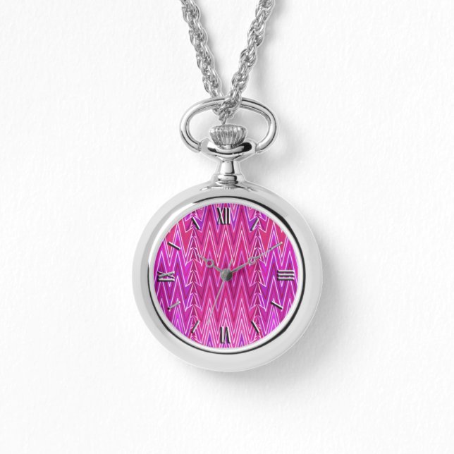 Ethnic Chevron Damask, Purple and Fuchsia Pink Watch (Front)