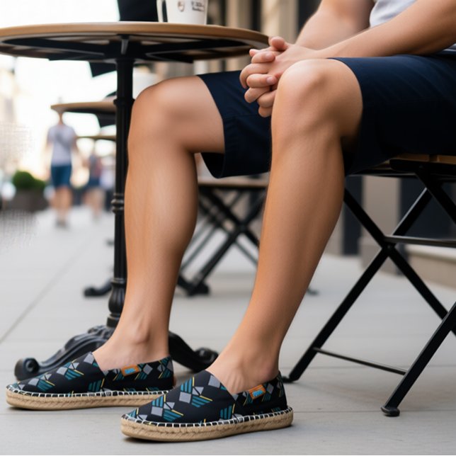 Ethnic Chevron Pattern in Grey, Blue with Yellow Espadrilles (Summer Style, Casual, Chic)