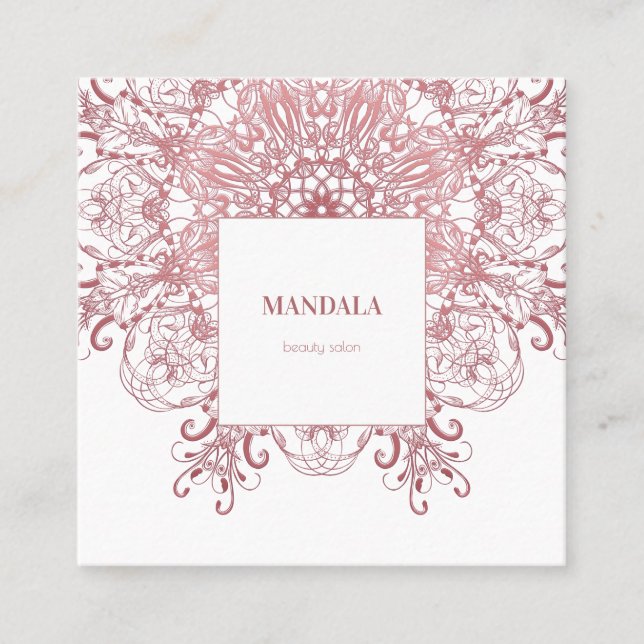 Ethnic coral floral Mandala Square Business Card (Front)