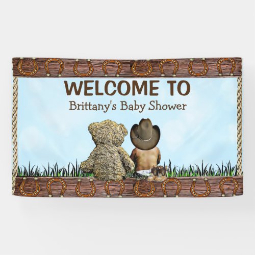 Ethnic Country and Western Lil Cowboy Teddy Bear Banner