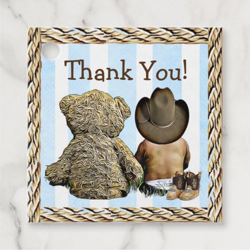 Ethnic Cowboy Baby and Teddy Bear Thank You Favor Tags