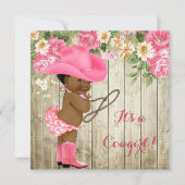 Ethnic Cowgirl Baby Shower Pink Boots Floral Invitation (Front)