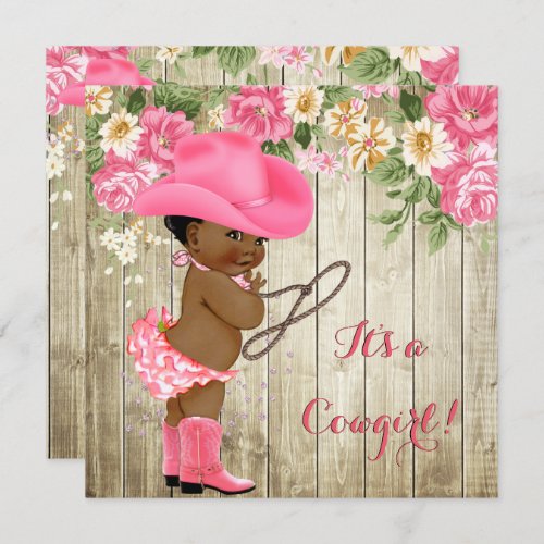 Ethnic Cowgirl Baby Shower Pink Boots Floral Invitation