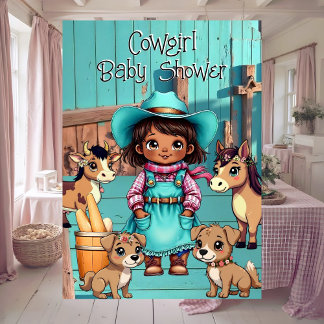 Ethnic Cute Cowgirl Baby Shower Teal Pink Pets Invitation