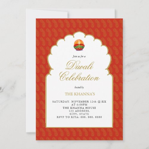 Ethnic design colorful lamp Diwali Party  Holiday Card