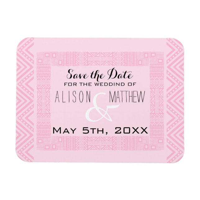 Ethnic Design Pink Wedding Save the Date Magnet (Horizontal)