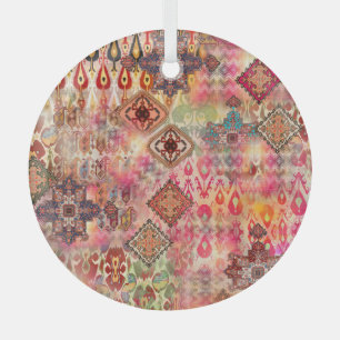 Ethnic Digital Abstract Seamless Pattern Glass Ornament