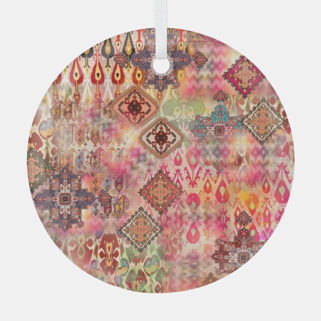 Ethnic Digital Abstract Seamless Pattern Glass Ornament (Front)
