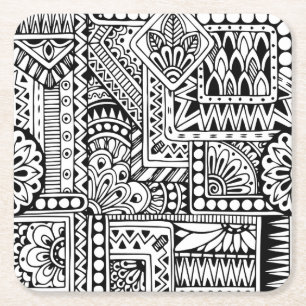 Ethnic Doodle Square Paper Coaster