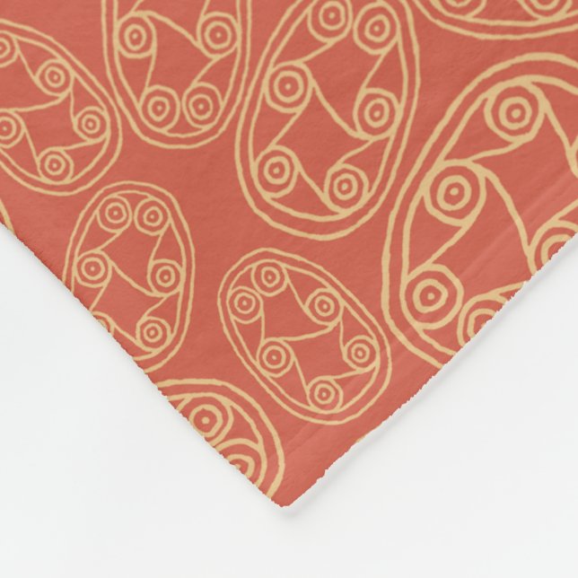 Ethnic Egyptian Tribal Shields Cream Rusty Red Fleece Blanket (Corner)