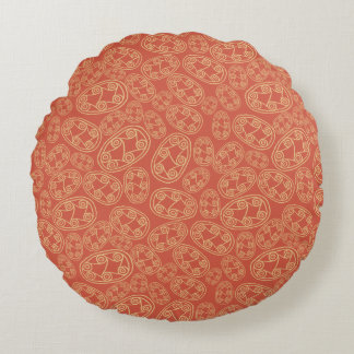 Ethnic Egyptian Tribal Shields Cream Rusty Red Round Pillow