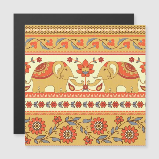 Ethnic elephants, flowers, seamless pattern. (Front/Back)