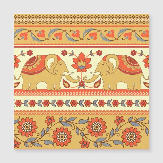 Ethnic elephants, flowers, seamless pattern. (Front)