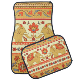 Ethnic elephants, flowers, seamless pattern. car floor mat
