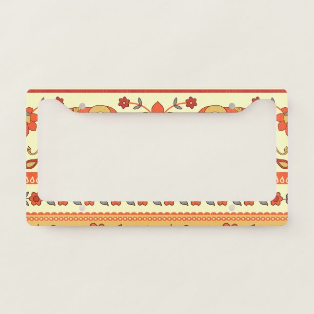 Ethnic elephants, flowers, seamless pattern. license plate frame (Front)