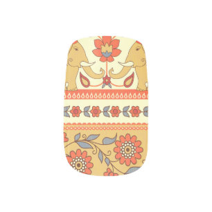 Ethnic elephants, flowers, seamless pattern. minx nail art