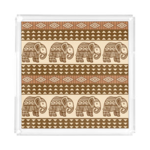 Ethnic Elephants Geometric Vintage Pattern Acrylic Tray