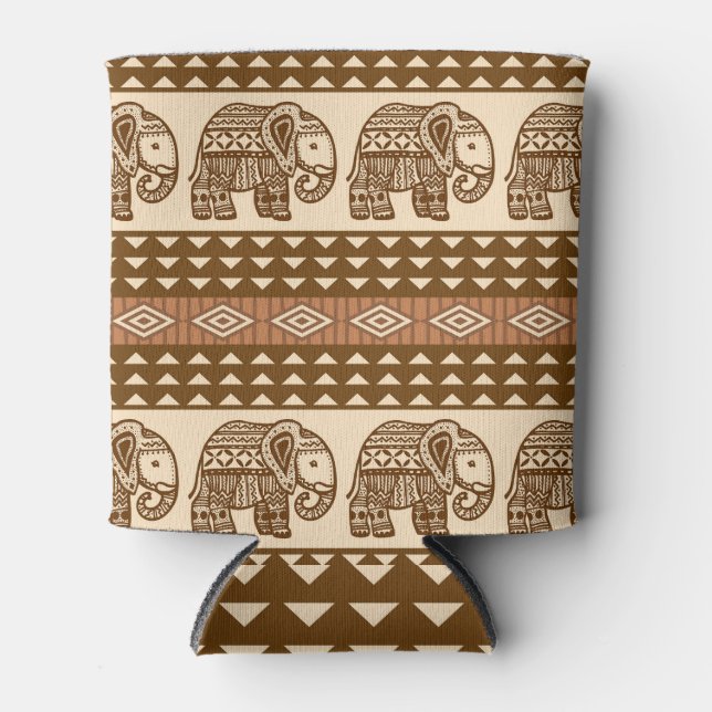 Ethnic Elephants Geometric Vintage Pattern Can Cooler (Front)