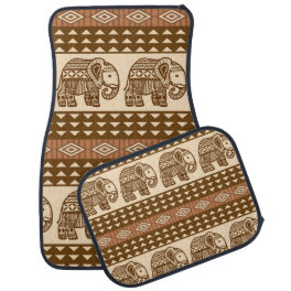 Ethnic Elephants Geometric Vintage Pattern Car Floor Mat