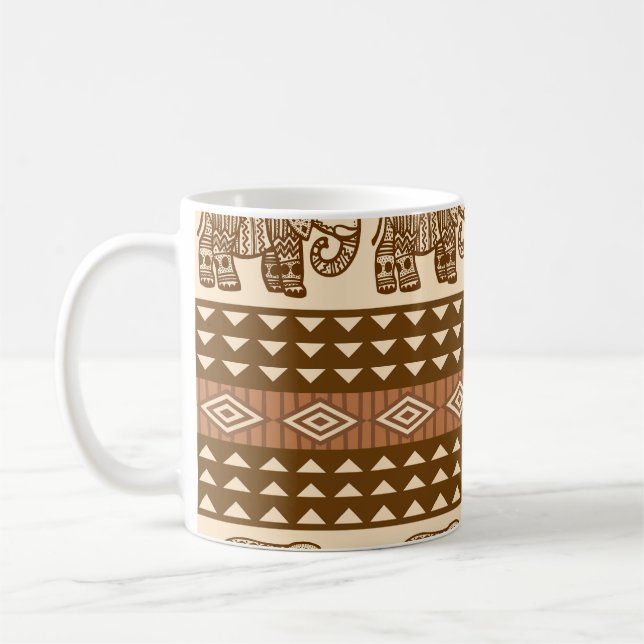 Ethnic Elephants Geometric Vintage Pattern Coffee Mug (Left)