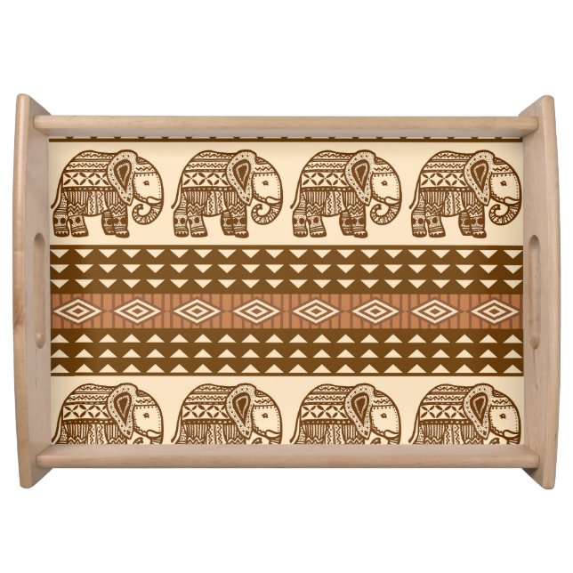 Ethnic Elephants Geometric Vintage Pattern Serving Tray (Front)