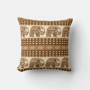 Ethnic Elephants Geometric Vintage Pattern Throw Pillow