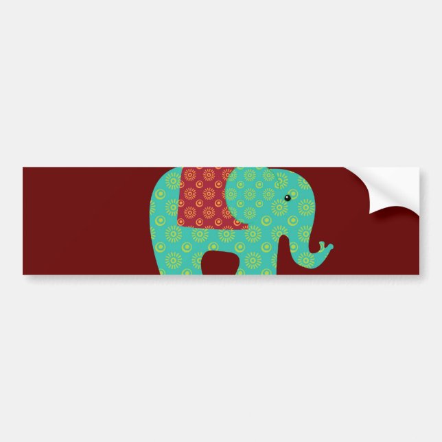 Ethnic Elephants with Flowers on Maroon Red Bumper Sticker (Front)