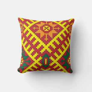 Ethnic Ethnographic folk art pattern from Alsunga Throw Pillow