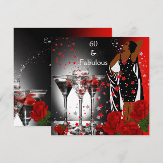 Ethnic Fabulous 60th Birthday Red Roses Martini Invitation