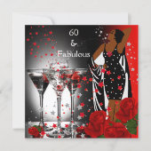 Ethnic Fabulous 60th Birthday Red Roses Martini Invitation (Front)