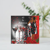 Ethnic Fabulous 60th Birthday Red Roses Martini Invitation (Standing Front)