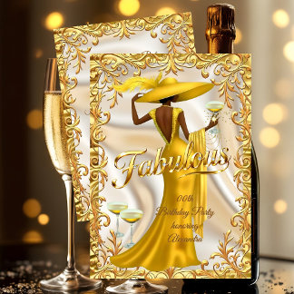 Ethnic Fabulous Birthday Gold Dress Gold Champagne Invitation