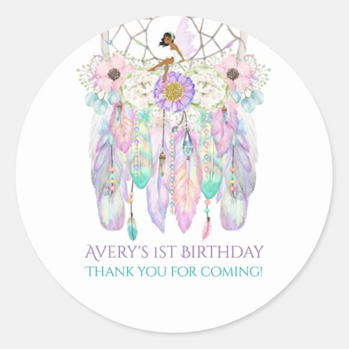 Ethnic Fairy Boho Dream Catcher Pastels Feathers Classic Round Sticker