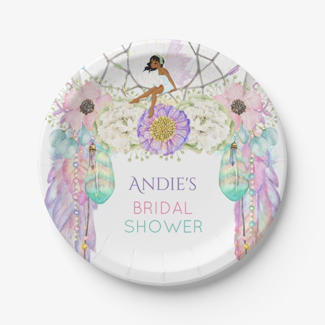 Ethnic Fairy Dream Catcher Boho Feathers Crystals Paper Plates (Front)